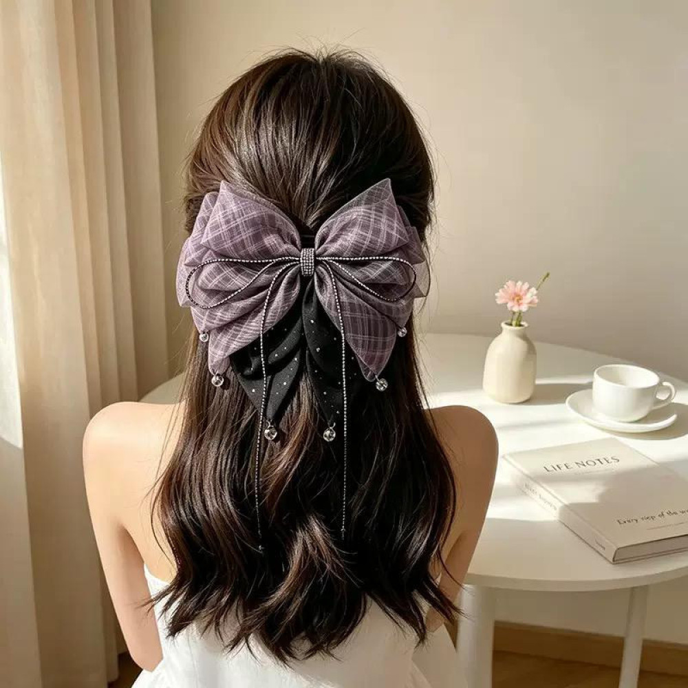 Mesh Plaid Bow Ponytail