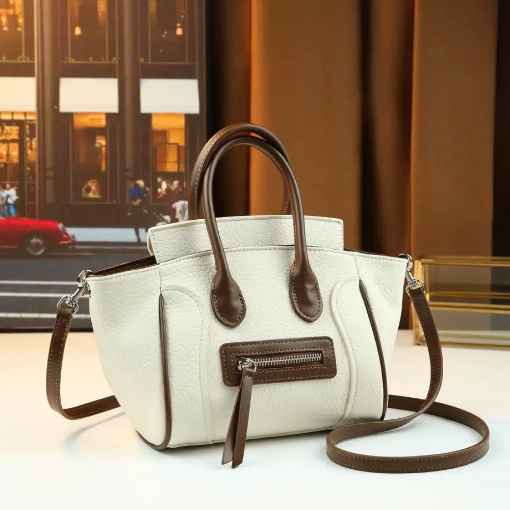 Retro Color-Blocked Lychee-Patterned Women's Handbag,