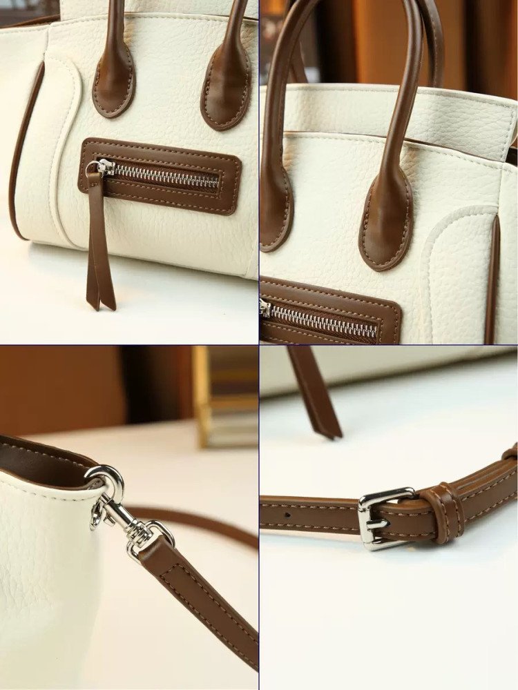 Retro Color-Blocked Lychee-Patterned Women's Handbag,
