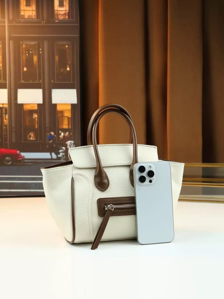 Retro Color-Blocked Lychee-Patterned Women's Handbag,
