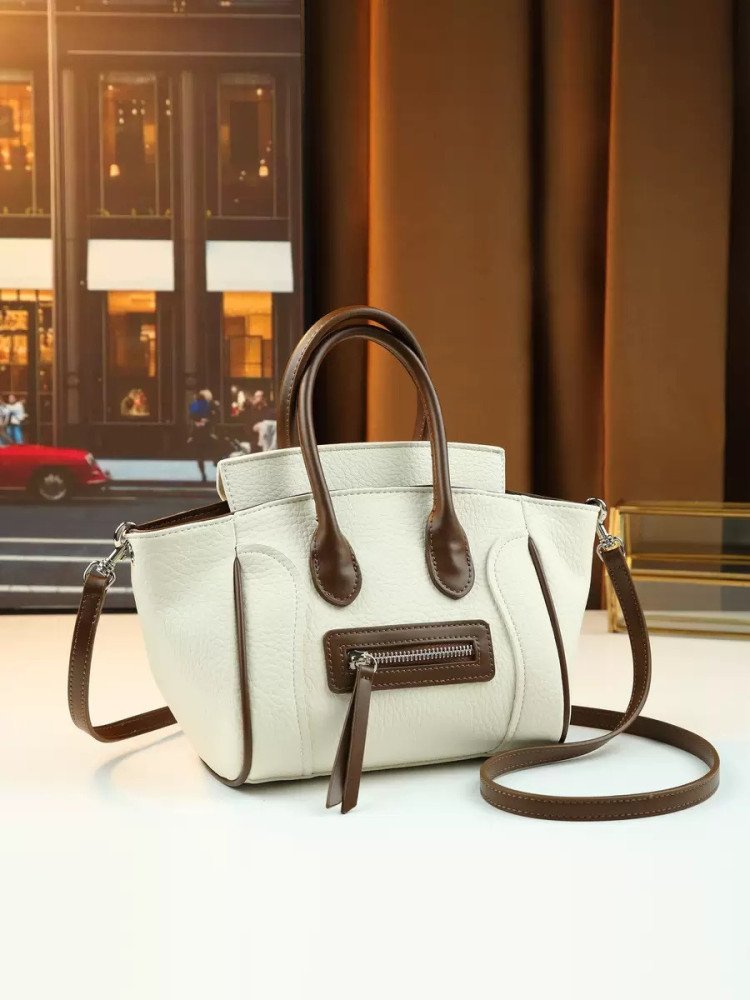 Retro Color-Blocked Lychee-Patterned Women's Handbag,